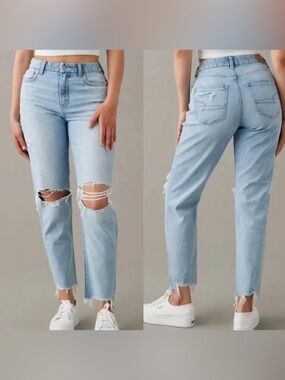 American Eagle Strigid Curvy Ripped Mom Jean Light Destroyed Wash NEW! Size 2